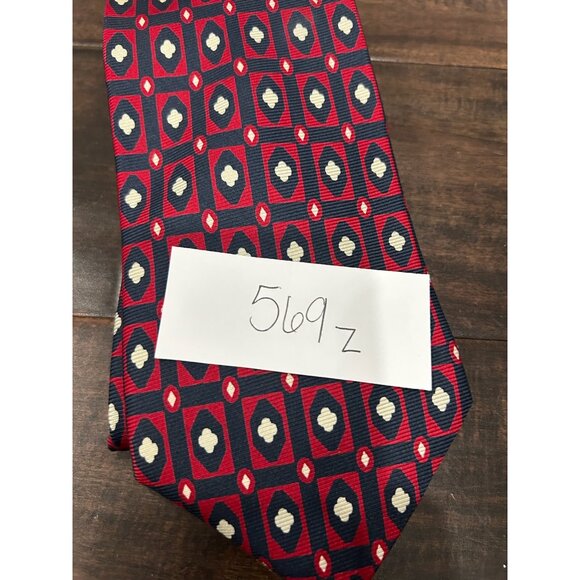 Brooks Brothers Silk Red Navy Geometric Pattern Necktie - Picture 6 of 7
